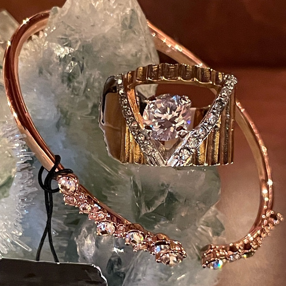 GIVENCHY bracelet with wide 18k GE Cubic Zirconia ring size 6